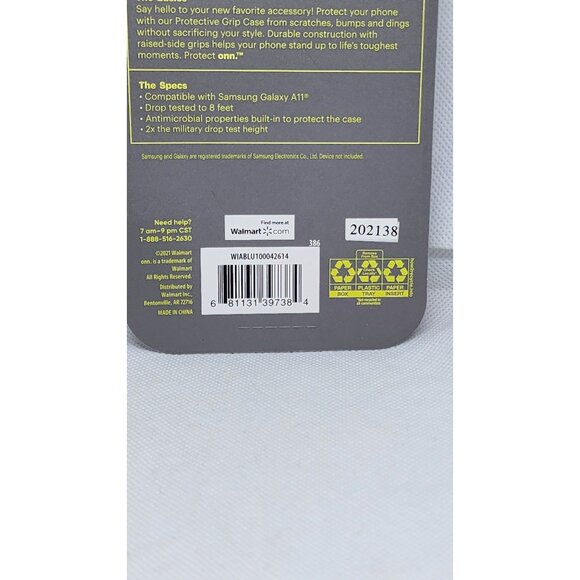 Samsung Galaxy A11 Protect Onn Raised Side Grips Antimicrobial Durable Grip Case - Picture 3 of 4